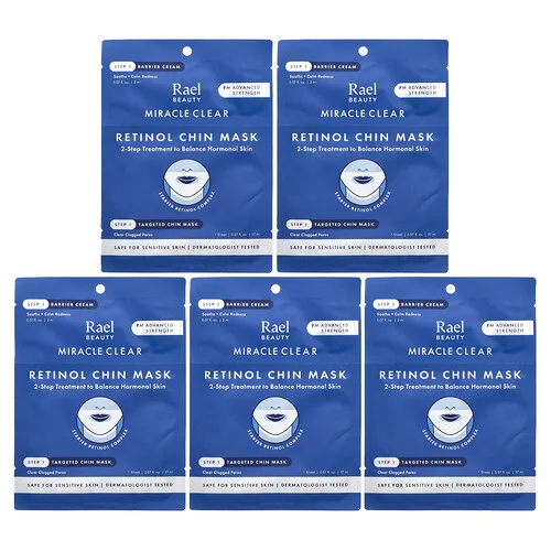 Rael, Miracle Clear, Mascarilla de belleza con retinol para el mentón, Crema protectora, Kit de 10 piezas