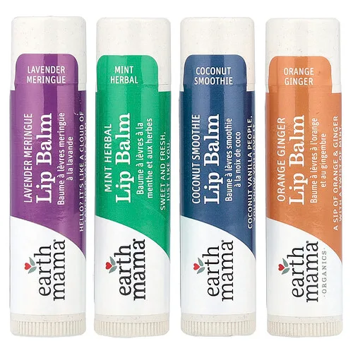 Earth Mama, Bálsamo labial, Cuatrillizas, 4 paquetes, 4 ml (0,15 oz) cada uno