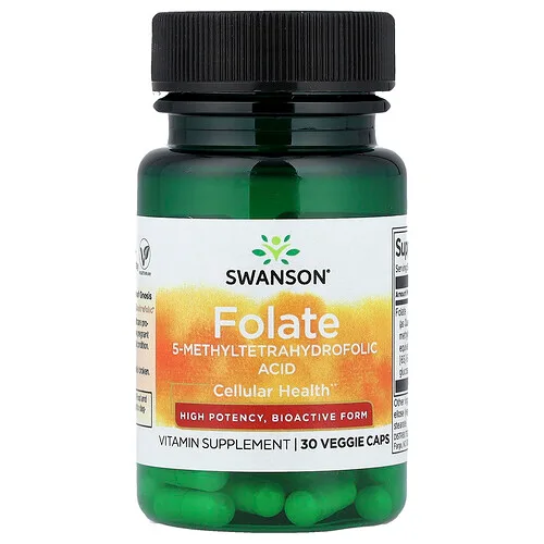 Swanson Vitamins, Folato, Alta potencia, 30 cápsulas vegetales (800 mcg EDF por cápsula)