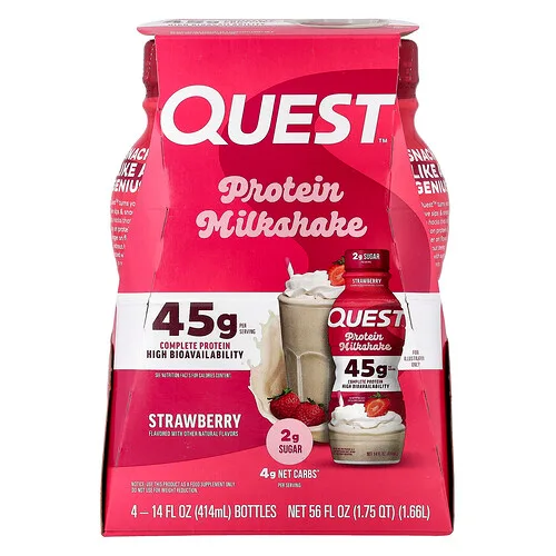 Quest Nutrition, Batido proteico, Fresa, 4 botellas, 414 ml (14 oz. líq.) cada una