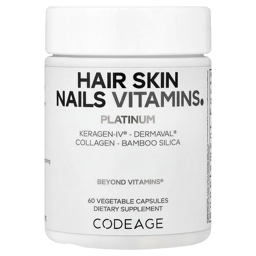 Codeage, Vitaminas para el cabello, la piel y las uñas, Platino, 60 cápsulas vegetales