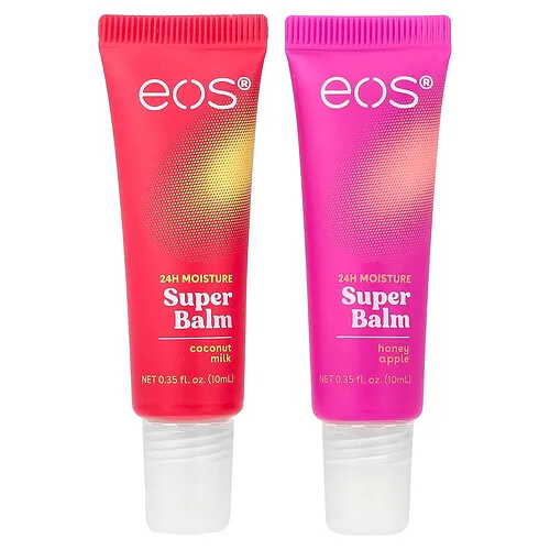 EOS, Superbálsamo humectante 24 horas, Leche de coco y miel y manzana, Paquete de 2 piezas, 10 ml (0,35 oz. líq.) cada una