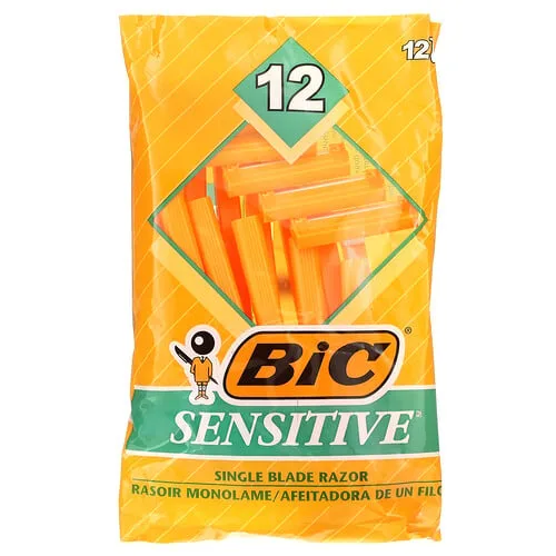 BIC, Sensitive, Afeitadora desechable de una sola hoja, 12 afeitadoras
