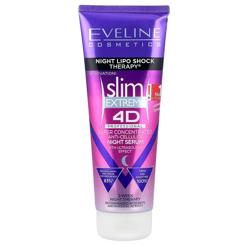 Eveline Cosmetics, Slim Extreme 4D, Sérum anticelulítico superconcentrado de noche, Slim Extreme 4D, 250 ml (8,8 oz. líq.)