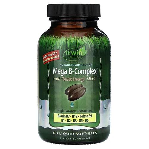 Irwin Naturals, Mega complejo B con MCT de energía rápida, 60 cápsulas blandas líquidas