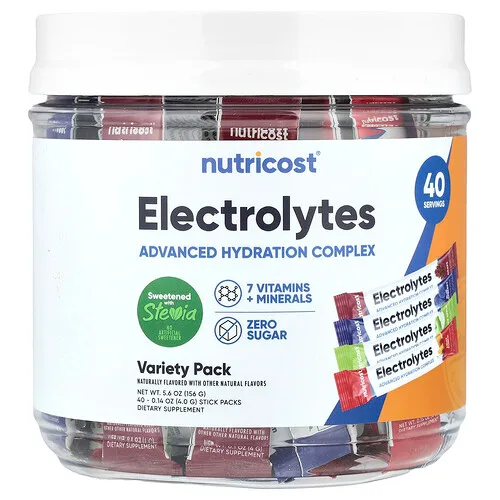 Nutricost, Electrolitos, Complejo de hidratación avanzada, Paquete variado, 40 sobres, 4 g (0,14 oz) cada uno