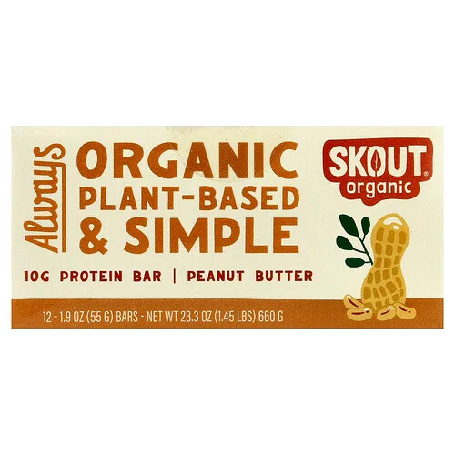 Skout Organic, Barrita proteica, Mantequilla de maní, 12 barritas, 55 g (1,9 oz) cada una