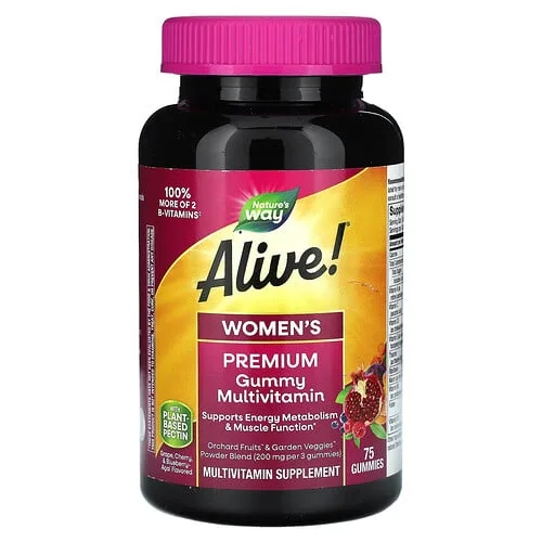 Nature's Way, Alive!, Gomitas multivitamínicas prémium para mujeres, Asaí, uva, cereza y arándano azul, 75 gomitas