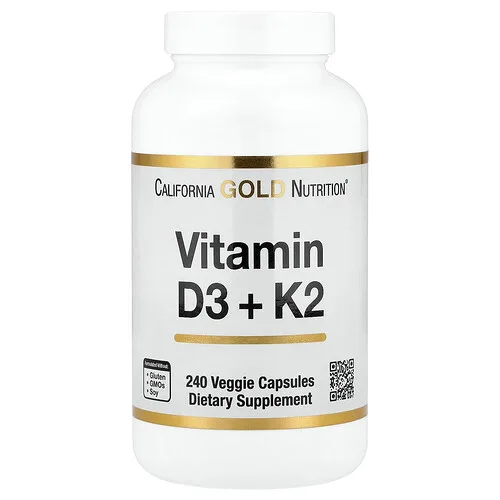 California Gold Nutrition, Vitaminas D3 y K2, 240 cápsulas vegetales