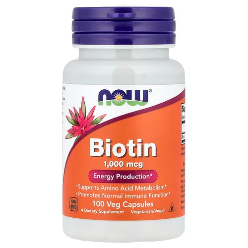 NOW Foods, Biotina, 1000 mcg, 100 cápsulas vegetales