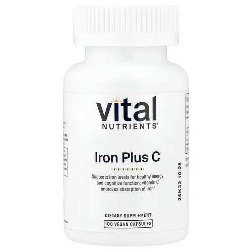 Vital Nutrients, Iron Plus C, 100 cápsulas veganas