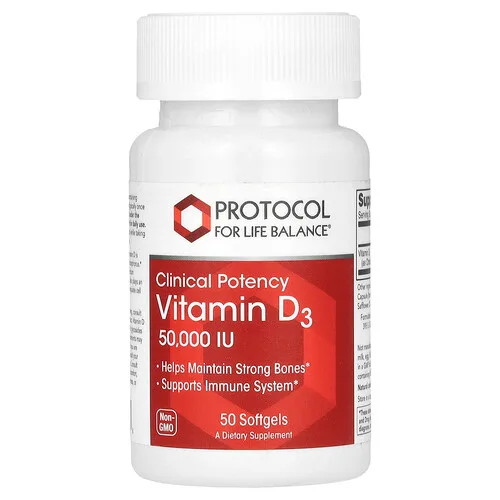 Protocol for Life Balance, Vitamina D3, Potencia clínica, 1250 mcg (50.000 UI), 50 cápsulas blandas