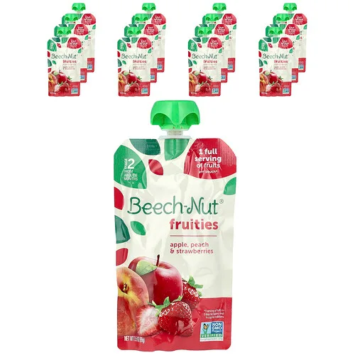 Beech-Nut, Frutales, Más de 6 meses, Manzana, melocotón y fresas, 12 sobres, 99 g (3,5 oz) cada uno