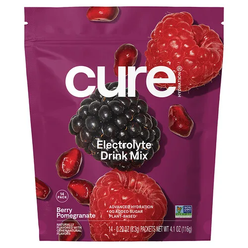 Cure Hydration, Mezcla de electrolitos hidratante, Baya y granada, 14 sobres, 8,3 g (0,29 oz) cada uno