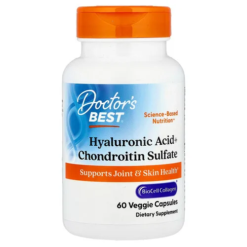Doctor's Best, Ácido hialurónico y sulfato de condroitina con BioCell Collagen, 60 cápsulas vegetales