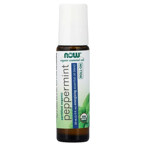 NOW Foods, Aceites esenciales orgánicos, Roll-on de menta, 10 ml (1/3 oz. líq.)