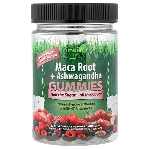 Irwin Naturals, Gomitas de raíz de maca y ashwagandha, Bayas mixtas, 42 gomitas