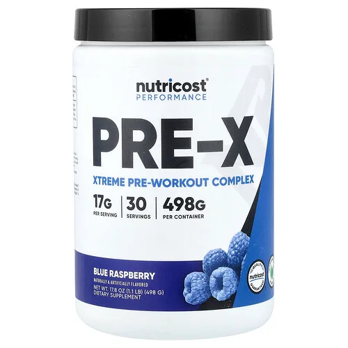 Nutricost, Performance, PRE-X, Complejo preentrenamiento extremo, Frambuesa azul, 498 g (1,1 lb)