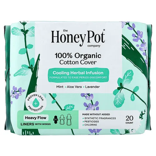 The Honey Pot Company, Cubierta de 100 % algodón orgánico con alas, Grueso, 20 unidades