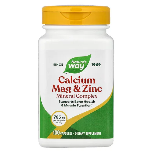 Nature's Way, Complejo mineral de calcio y zinc, 765 mg, 100 cápsulas (255 mg por cápsula)