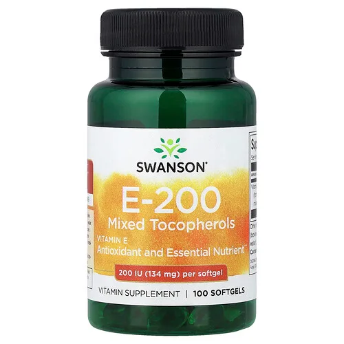 Swanson Vitamins, Vitamina E y tocoferoles mixtos, 134 mg (200 UI), 100 cápsulas blandas