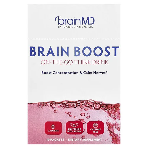 BrainMD, Brain Boost, Bebida Think-The-Go para llevar, Sin cafeína, 10 sobres