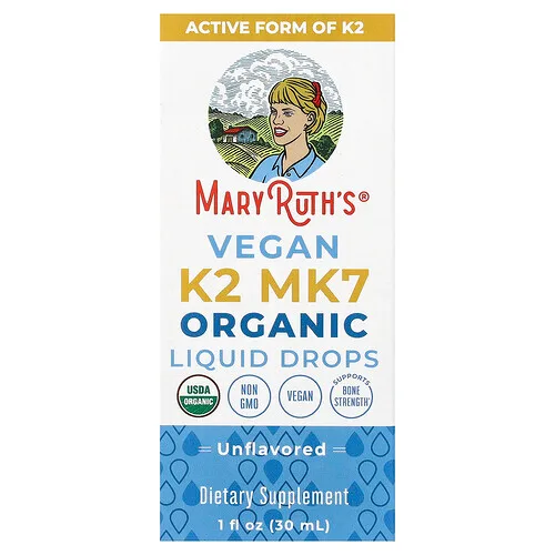 MaryRuth's, K2 MK7, Gotas líquidas orgánicas y veganas, Sin sabor, 30 ml (1 oz. líq.)