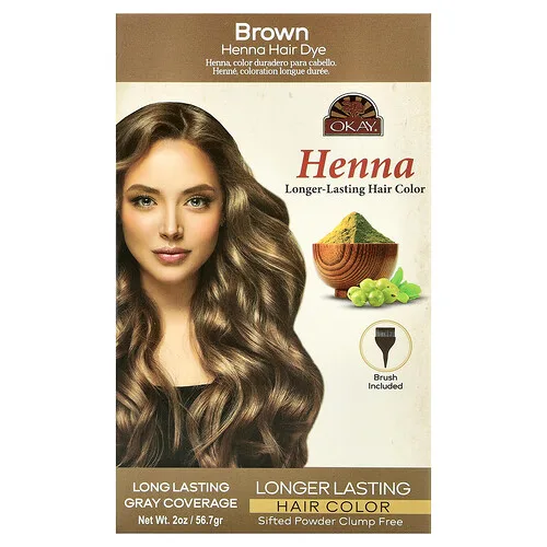 Okay Pure Naturals, Henna, Tinte para el cabello de larga duración, Castaño`` 56,7 g (2 oz)
