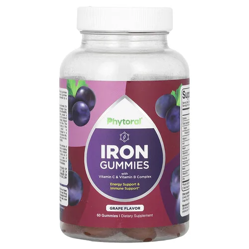 Phytoral, Gomitas de hierro con complejo de vitamina C y vitamina B, Uva, 60 gomitas
