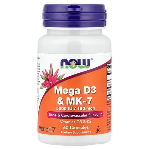 NOW Foods, Mega vitamina D3 y MK-7, 60 cápsulas