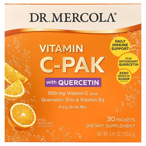 Dr. Mercola, Vitamina C-PAK con quercetina, Sabor natural a naranja, 30 sobres, 5,12 g (0,18 oz) cada uno