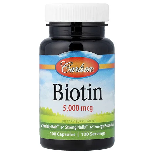 Carlson, Biotina, 5000 mcg, 100 cápsulas