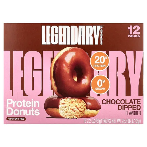 Legendary Foods, Donas proteicas, Bañadas en chocolate, 12 paquetes, 61 g (2,2 oz) cada uno