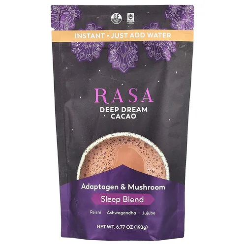 Rasa, Mezcla de adaptógenos y hongos para dormir, Instantáneo, Cacao de ensueño profundo, 192 g (6,77 oz)