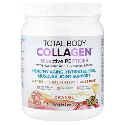 Natural Factors, Total Body Collagen, Colágeno para todo el cuerpo, Péptidos bioactivos, Naranja, 500 g (1 lb 1 oz)