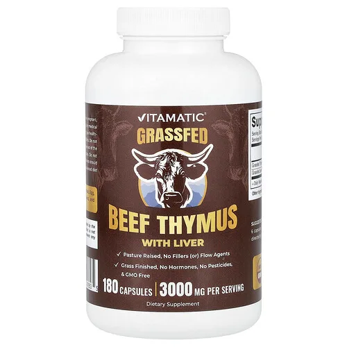 Vitamatic, Timo con hígado de res alimentada con pasturas, 180 cápsulas
