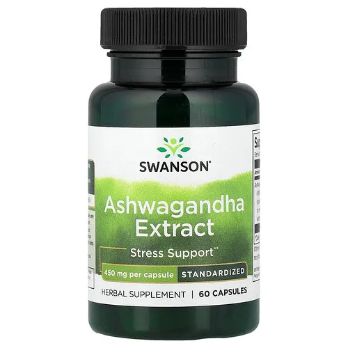 Swanson Vitamins, Extracto de ashwagandha, estandarizado, 450 mg, 60 cápsulas
