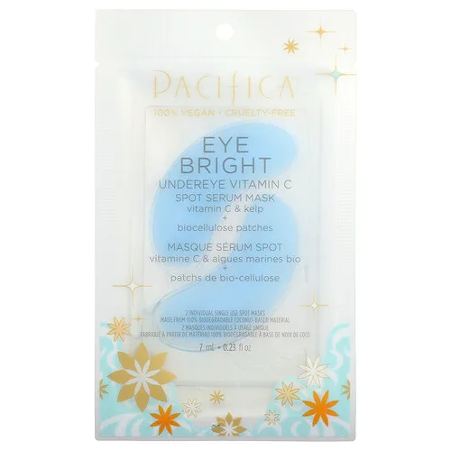 Pacifica, Eye Bright, Mascarilla de belleza, Sérum para manchas de vitamina C para la zona de los ojos, Todo tipo de piel, 2 mascarillas, 7 ml (0,23 oz. líq.)
