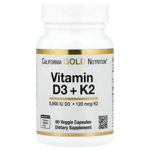 California Gold Nutrition, Vitaminas D3 y K2 en forma de MK-7, 60 cápsulas vegetales