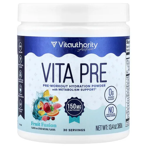 Vitauthority, Active, Vita Pre, Polvo hidratante para preentrenamiento, Fusión frutal, 380 g (13,4 oz)