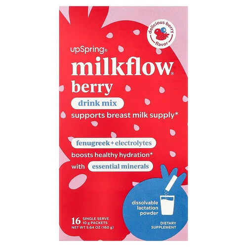 UpSpring, Milkflow®, Mezcla para preparar bebidas, Bayas deliciosas, 16 sobres individuales, 10 g (0,35 oz) cada uno
