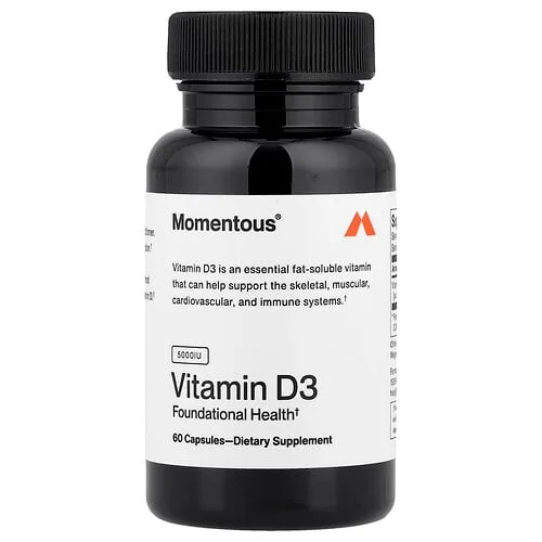 Momentous, Vitamina D3, 125 mg (5000 UI), 60 cápsulas
