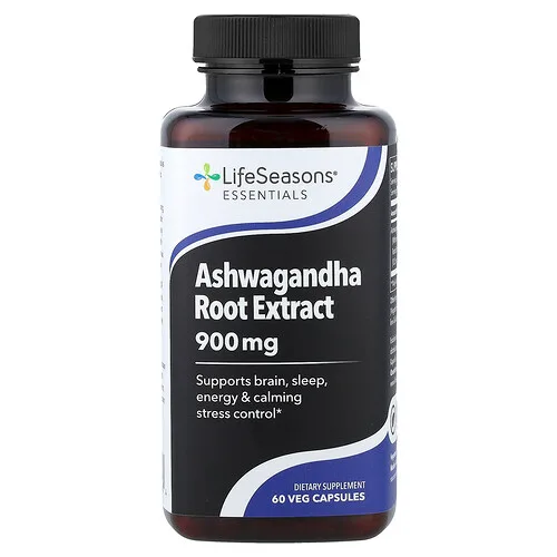 LifeSeasons, Extracto de raíz de ashwagandha, 60 cápsulas vegetales (450 mg por cápsula)