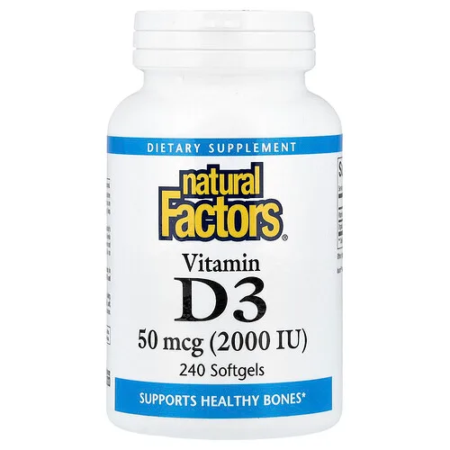 Natural Factors, Vitamina D3, 50 mcg (2000 UI), 240 cápsulas blandas