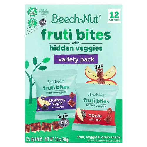Beech-Nut, Fruti Bites con vegetales ocultos, Paquete variado, 12 paquetes, 18 g (0,63 oz) cada uno