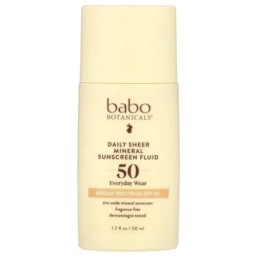 Babo Botanicals, Protector solar mineral fluido diario 50, Sin fragancia, 50 ml (1,7 oz. Líq.)