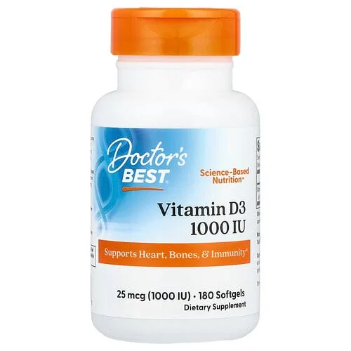 Doctor's Best, Vitamina D3, 25 mcg (1000 UI), 180 cápsulas blandas