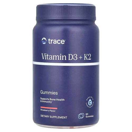 Trace, Vitaminas D3 y K2 en gomitas, Fresa, 60 gomitas