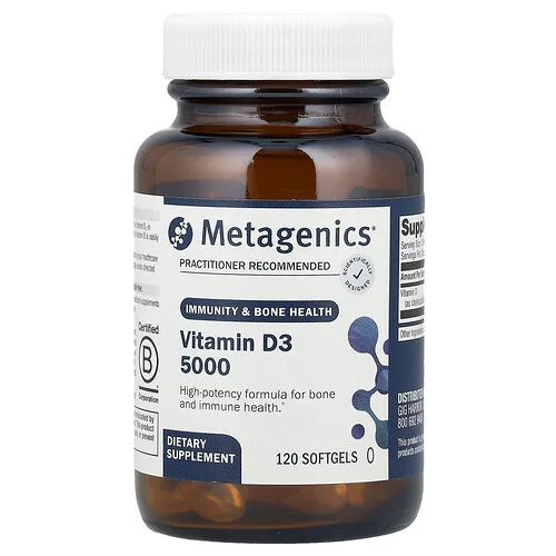 Metagenics, Vitamina D3 5000, 125 mcg (5000 UI), 120 cápsulas blandas
