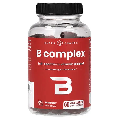 NutraChamps, Complejo de vitaminas B, Frambuesa, 60 gomitas veganas
